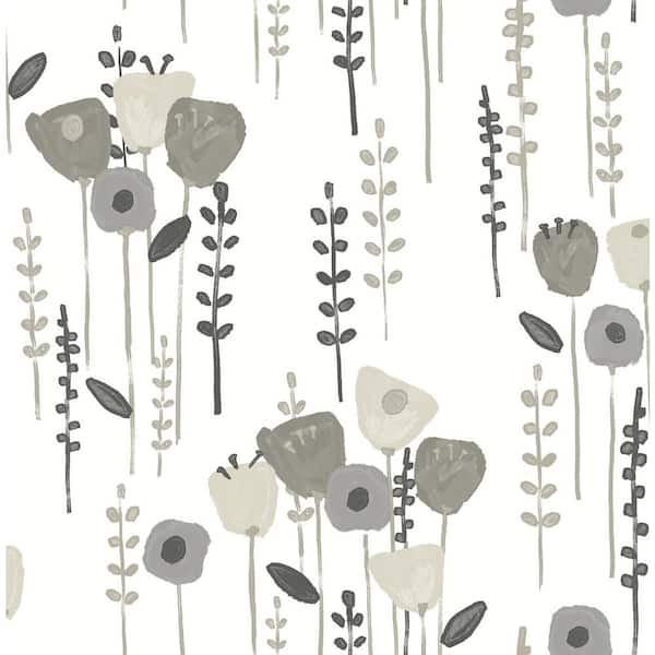 A-Street Prints Mabel Grey Floral Field Wallpaper Sample