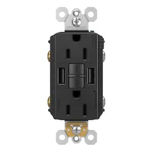 radiant 15 Amp 125-Volt Tamper Resistant GFCI Residential/Commercial Decorator Duplex Outlet with A/A USB, Black