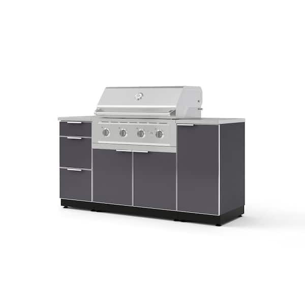 Outdoor Kitchen 6-Piece 4-Burners Natural Gas Grill Island in Gray w/36 in. Grill and Stainless Steel Countertop