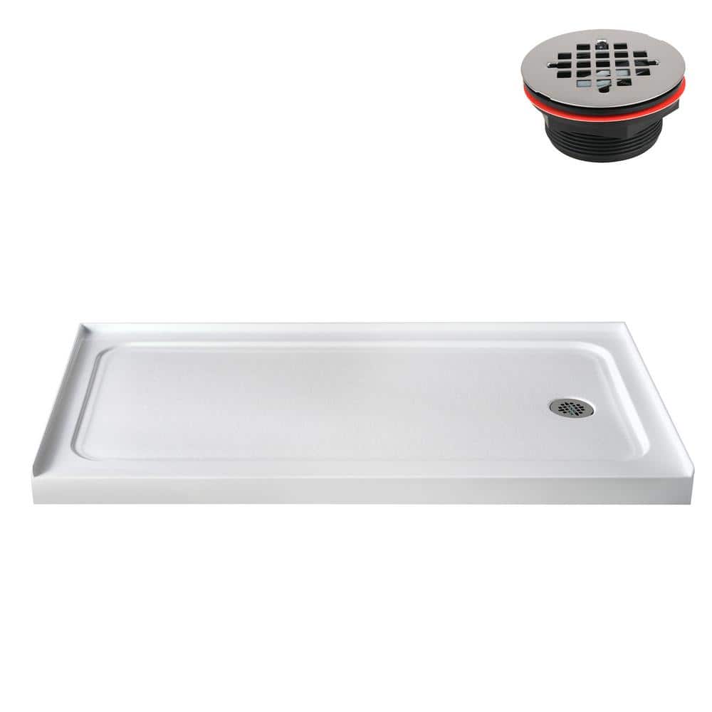60 in. L x 32 in. W Alcove Acrylic Shower Pan Base in Glossy White with Right Drain, Drain Included price history on PriceWatchPro