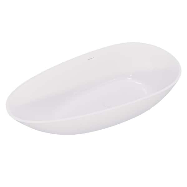 59.06 in. x 30.71 in. Freestanding Soaking Bathtub with Center Drain in Glossy White, Solid Surface Stone Resin