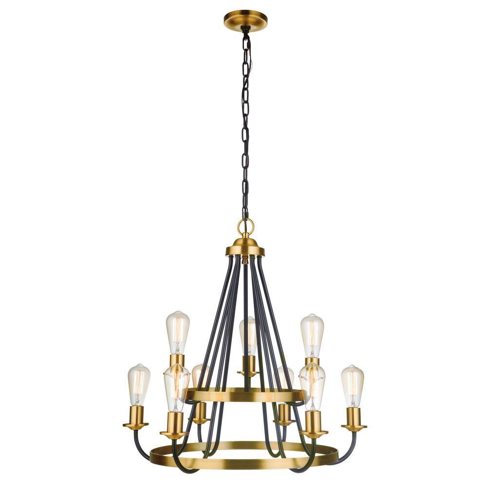 Black and Brass 9-Light Candle Chandelier with Crystal Accents