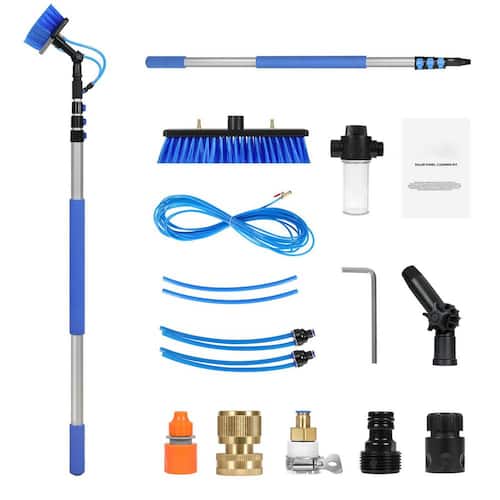 12 ft. Water Fed Pole Kit, Extendable Handle with 180° Rotatable Brush and 65.6 ft. Hose, Window and Solar Panel Cleaner Renewable Energy