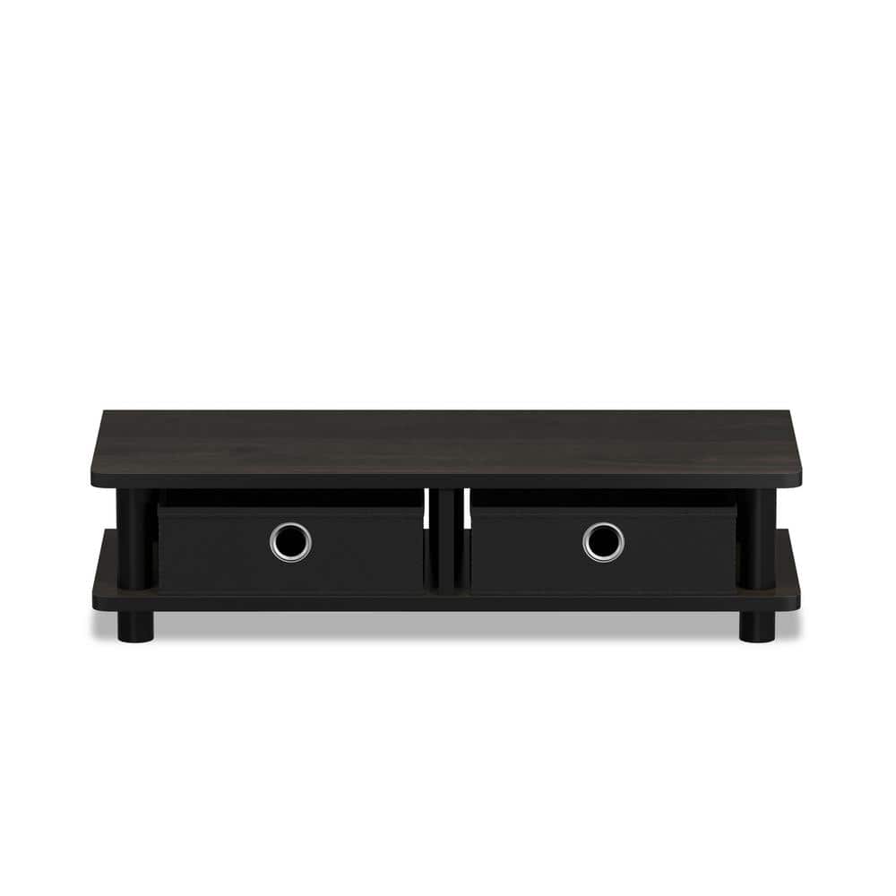 Espresso and Black Wood Monitor Stand with Storage Bins