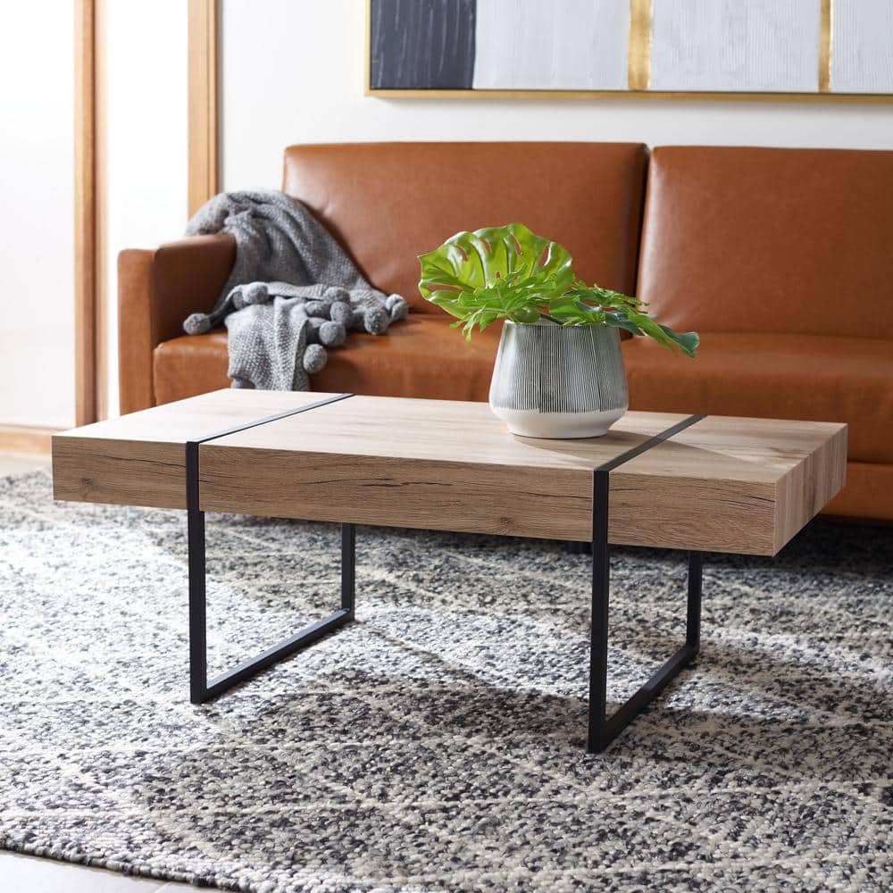 Tristan Natural Black 48" Rectangular Wood Metal Coffee Table