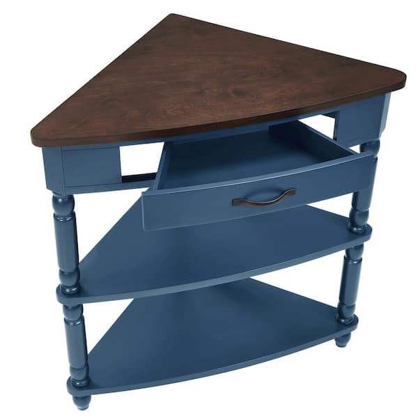 Noble House Azalea 33.86 in. Navy Blue Triangular Wood Corner End
