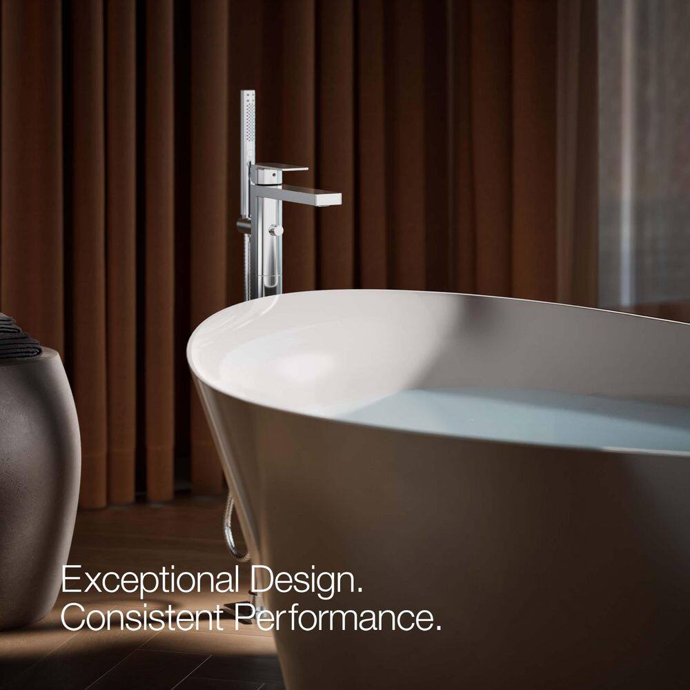 Polished Chrome Floor-Mount Bath Filler with Handshower