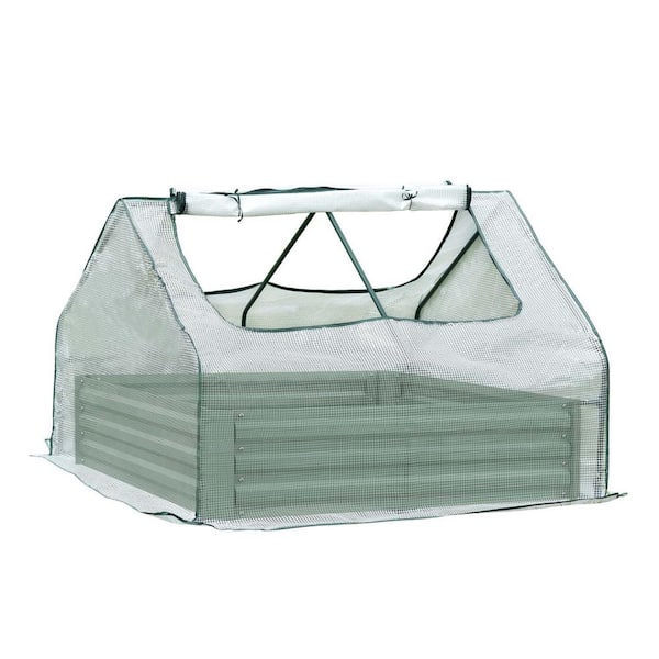 Aoodor 4 ft. x 4 ft. x 1 ft. Raised Garden Bed Metal Planter with Greenhouse