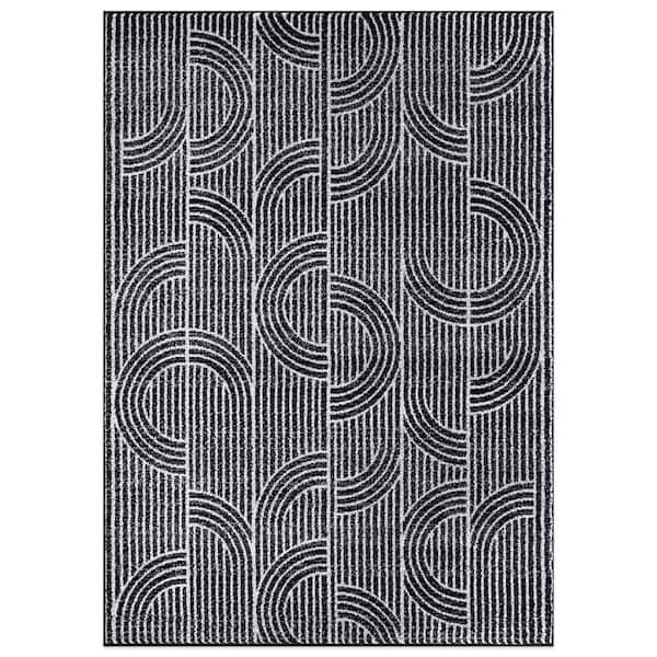5 ft. x 7 ft. Black Modern Arch Pattern Stripe Area Rug