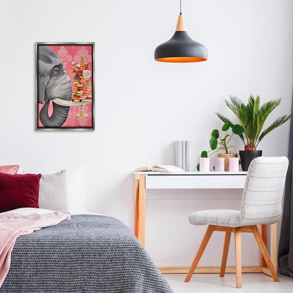 Elephant & Stacked Desserts by Heather Gauthier Gray Floater Frame Animal Graphic Art Print 25 in. x 17 in.