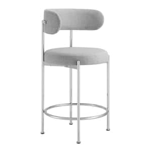 Albie 25.5 in. Gray Silver Low Back Metal Bar Stool Counter Stool with Fabric Seat 2 (Set of Included)
