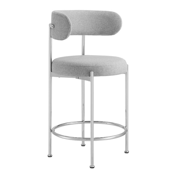 MODWAY Albie 25.5 in. Gray Silver Low Back Metal Bar Stool Counter Stool with Fabric Seat 2 (Set of Included)