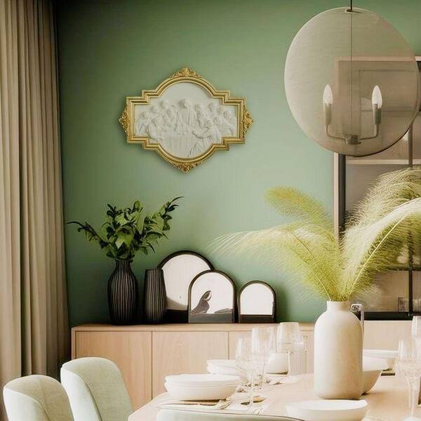 10 in x 13 in Gold Metal The Last Supper with Modern Wall