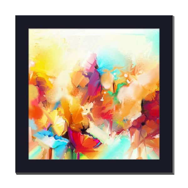 Unbranded Gallery-Grade Soft Sun And Sky Black Framed Acrylic Abstract Statement Wall Art 48 in. x 48 in.