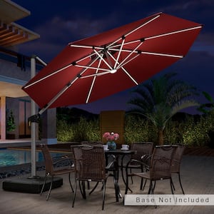 11 ft. Octagon Solar powered LED Patio Umbrella Outdoor Round Large Cantilever Umbrella Heavy Duty Sun Umbrella in Terra