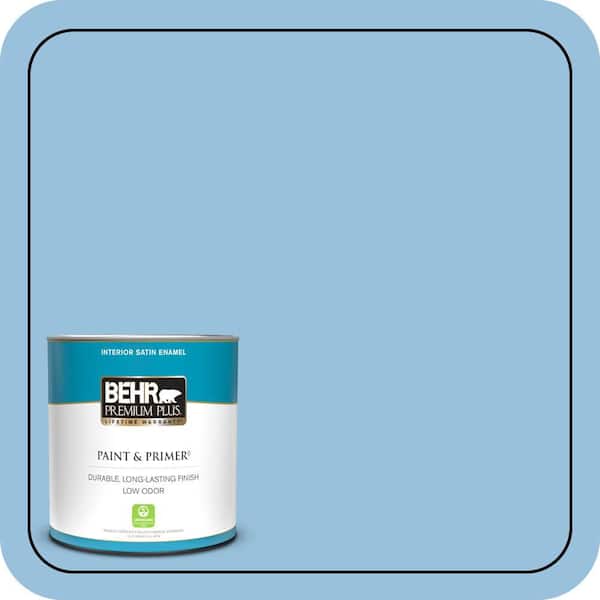 BEHR PREMIUM PLUS 1 qt. #M520-3 Charismatic Sky Satin Enamel Low Odor Interior Paint & Primer