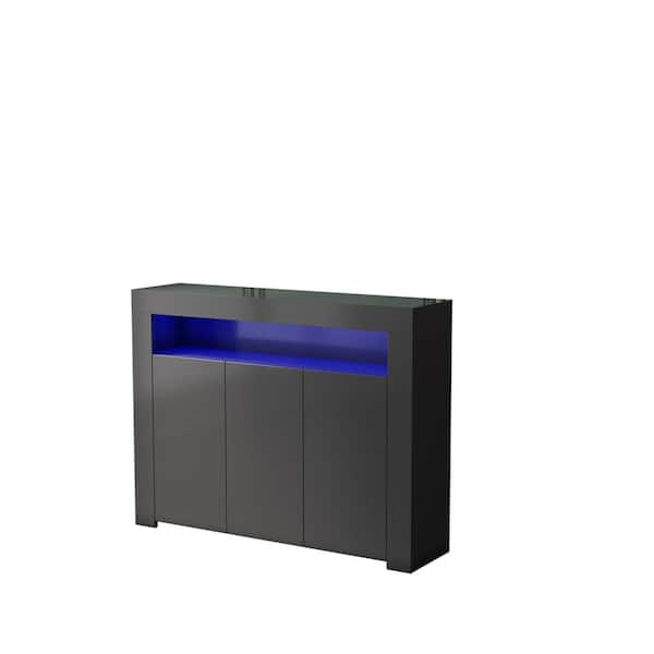Z-joyee Living Room Black Storage Cabinet High Gloss with LED Light