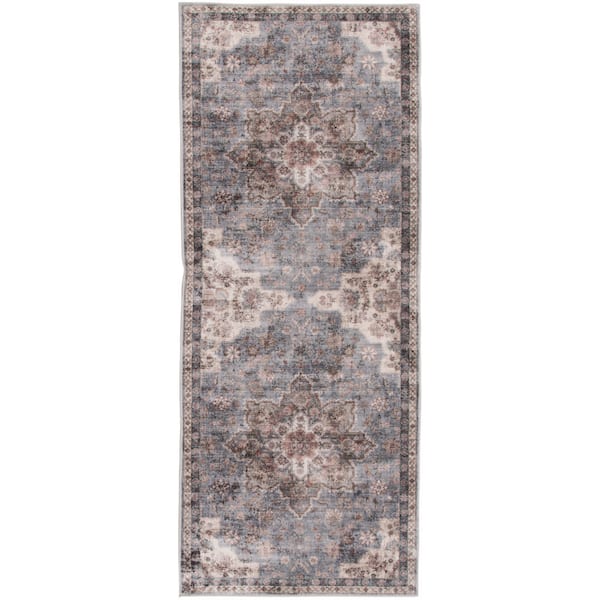 2 ft. x 5 ft. Gray/Multi Antique Medallion Washable Runner