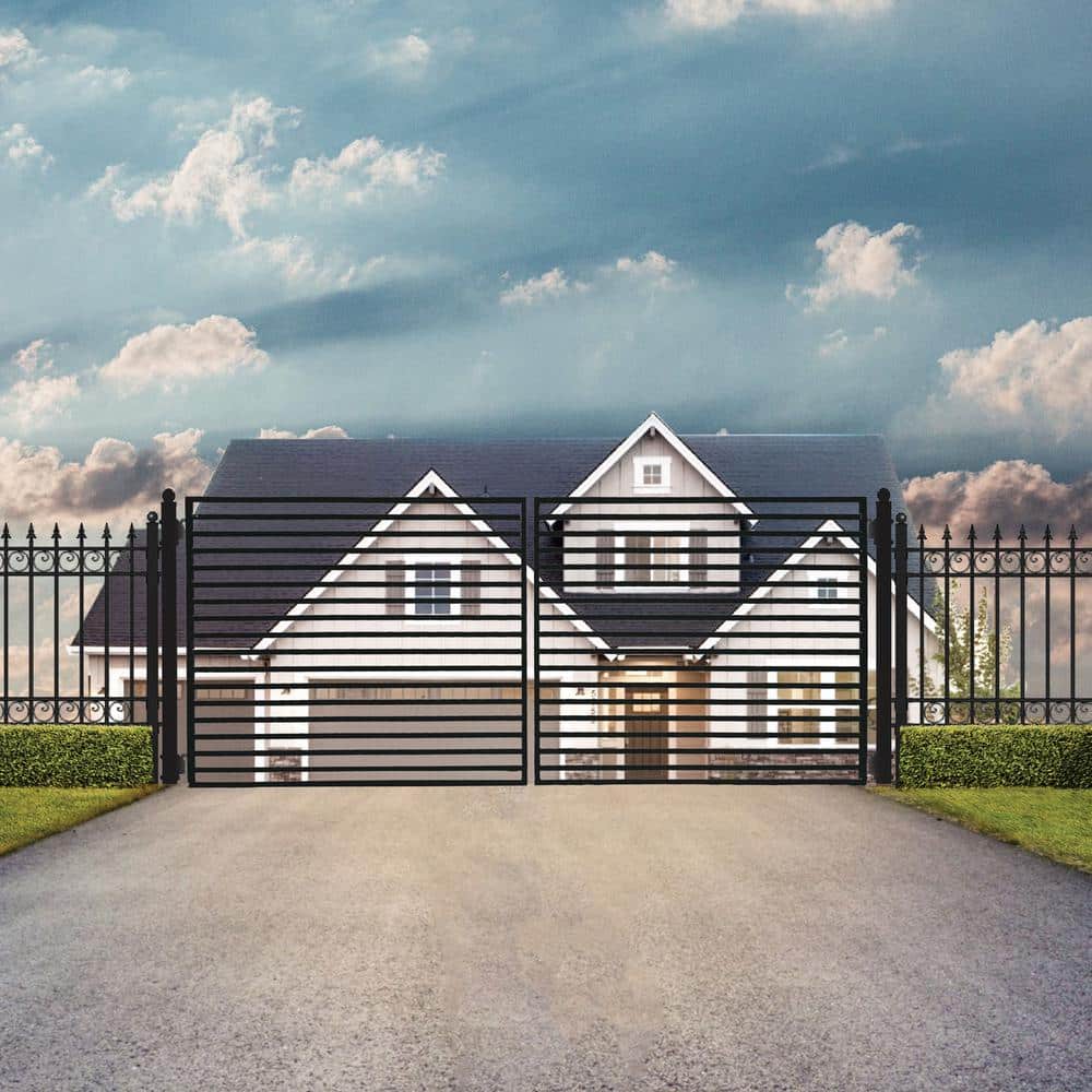 Milan Style Black Galvanized Steel Dual Swing Driveway Gate 12 x 6 Feet