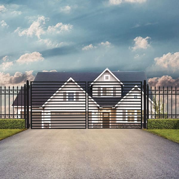12 ft. x 6 ft. Milan Black Metal Steel Dual Swinging Driveway Fence Gate