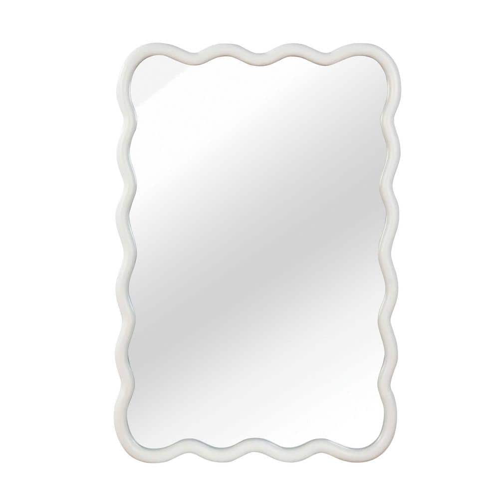 White 24 in. W x 36 in. H Wavy Rectangle Solid Wood Frame Decorative Mirror,For Bedroom, Bathroom, Living Room, Entryway
