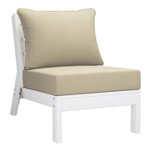 Birchwood Outdoor Patio Deep Seating HDPE Armless Lounge Chair in White with Beige Cushions