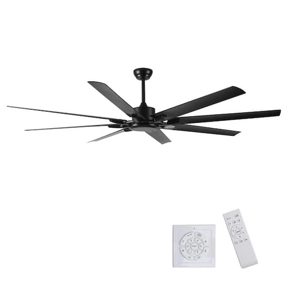 75 in. Indoor/Outdoor Downrod Large Black Ceiling Fan with Reversible DC Motor and Remote Control