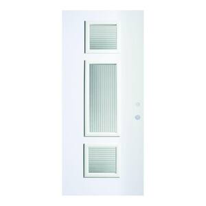 32 in. x 80 in. Marjorie Masterline 3 Lite Painted White Left-Hand Inswing Steel Prehung Front Door