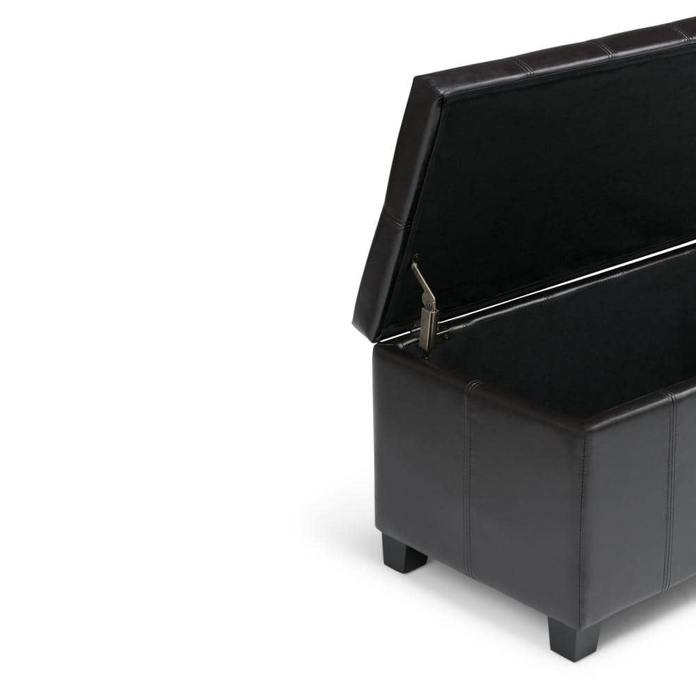 Midnight Black Faux Leather Rectangular Storage Bench Ottoman