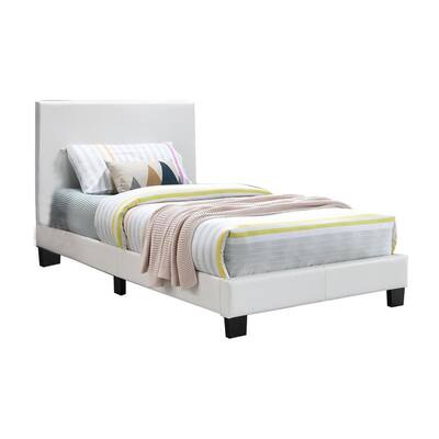 PU Leather Twin Size Platform Bed in White