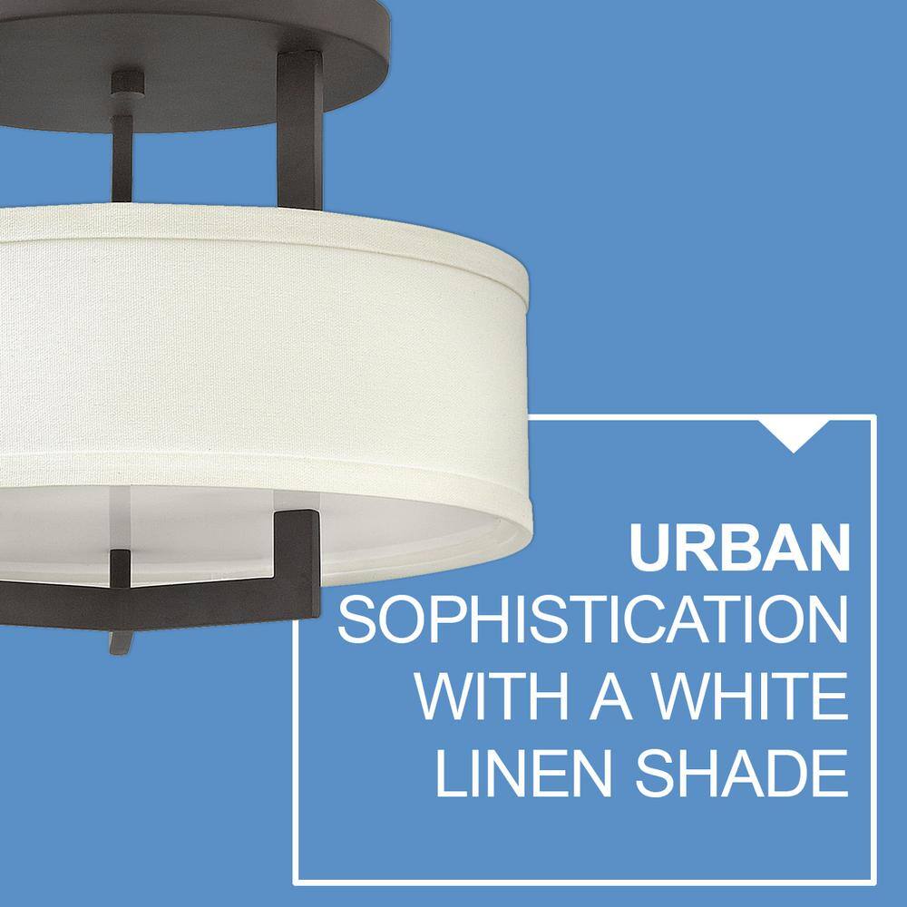 Buckeye Bronze 3-Light Semi-Flush Mount with Linen Shade