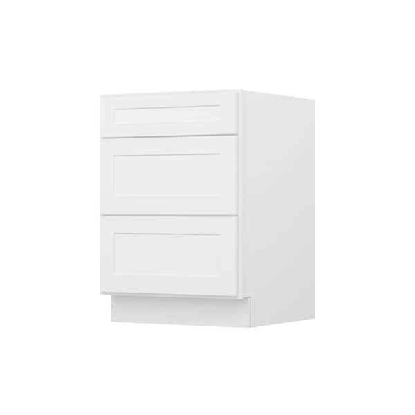 24 in. W 24 in. H 34.5 in. D Ready to Assemble Plywood Base Kitchen Cabinet in Painted White with 3-Drawer