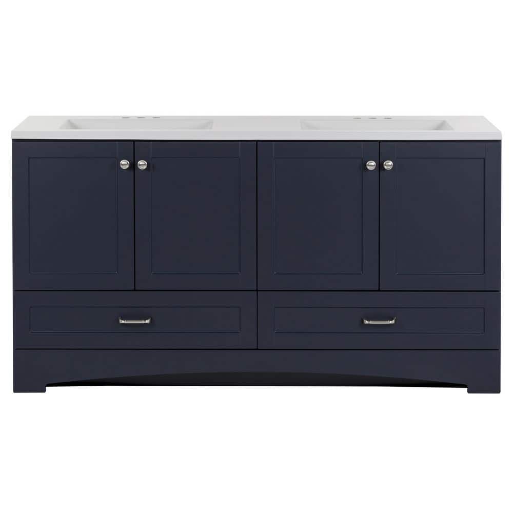 Glacier Bay Lancaster 60 in. W x 19 in. D x 33 in. H Double Sink Bath Vanity in Deep Blue with White Cultured Marble Top -  B60X20330