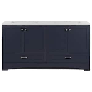 Lancaster 60 in. W x 19 in. D x 33 in. H Double Sink  Bath Vanity in Deep Blue with White Cultured Marble Top