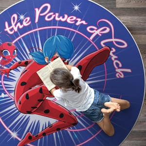 Miraculous Ladybug Blue 5 ft. 3 in. Round Power of Luck Area Rug