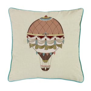 American Beauty Embroidered Balloon Beige Polyester 18 in. L x 18 in. W Decorative Throw Pillow