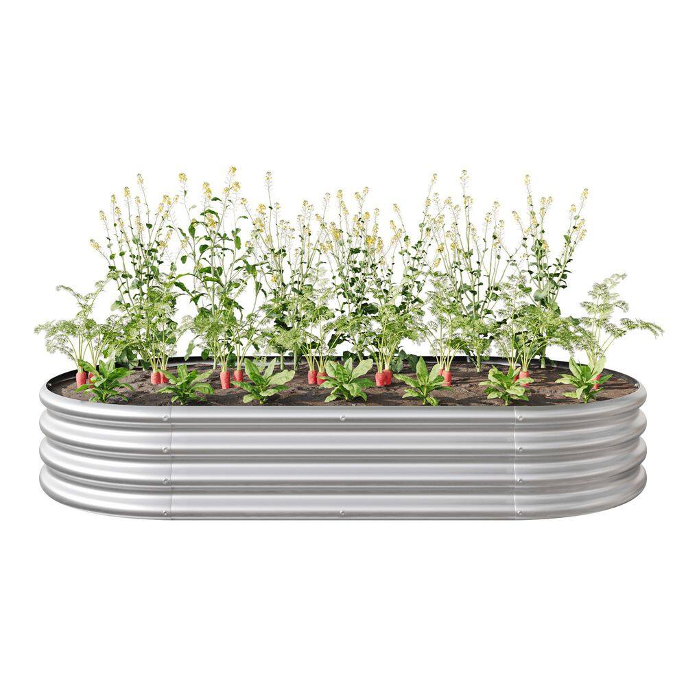 6 ft. x 3 ft. x 1 ft. Outdoor Silver Metal Oval Raised Garden Bed