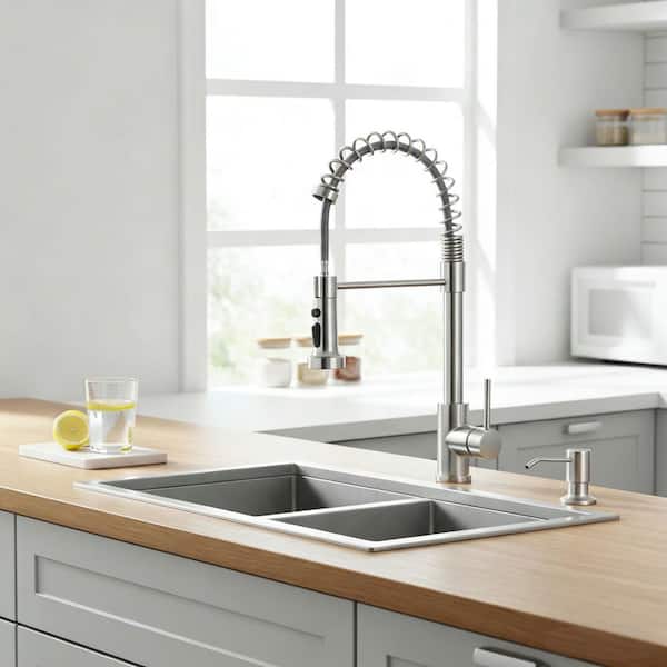 Single Handle Pull Down Sprayer Kitchen Faucet with Soap Dispenser, Pull Out Spray Wand in Brushed Nickel