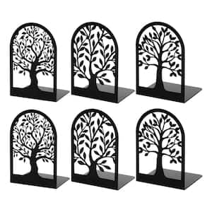 Metal Bookends for Shelves Decorative, Tree Stopper for Heavy Books and for Home Office 3-Pairs, Black