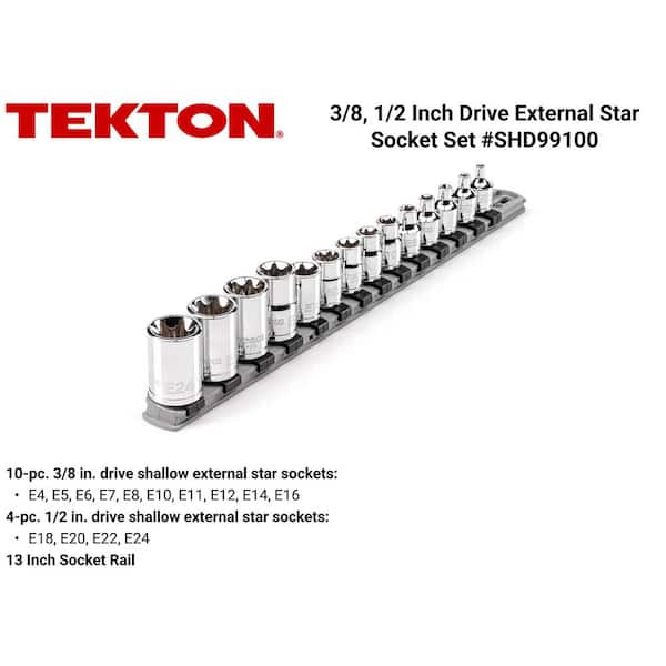 3/8,1/2 Inch Drive External Star Socket Set with Rail, 14-Piece (E4-E24)