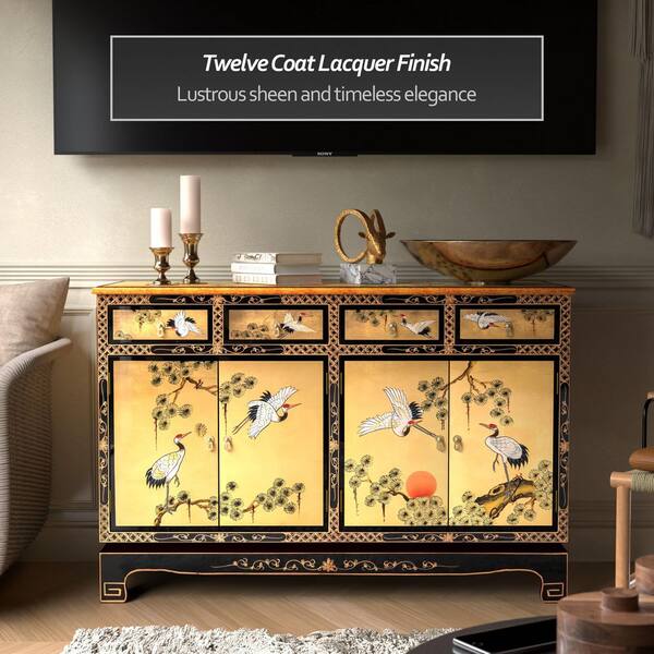 Red Lantern Gold Lacquer Cranes 48 in. Sideboard L3-3018 - The
