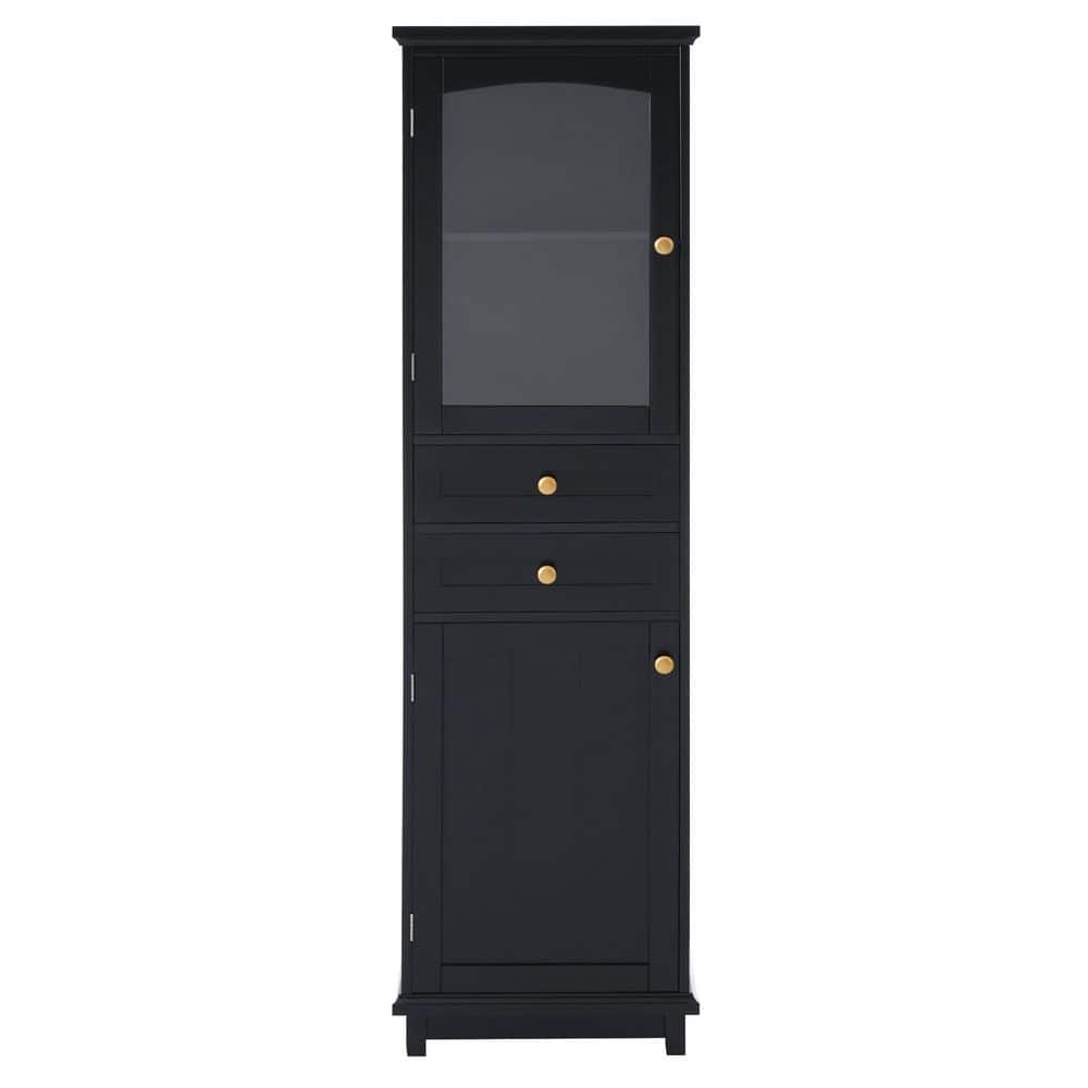 18 in. W x 14 in. D x 63 in. H Black Freestanding Wood Tall Bathroom Storage Cabinet with 2-Doors and Adjustable Shelves price history on PriceWatchPro