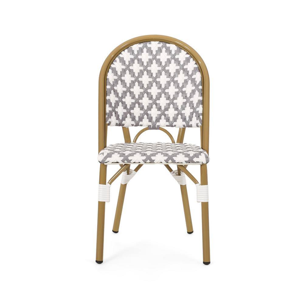Gray and White Bamboo Print Outdoor Aluminum Bistro Dining Chairs