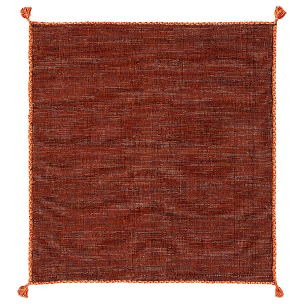 SAFAVIEH Montauk Orange/Black 5 ft. x 5 ft. Solid Color Striped Square Area Rug