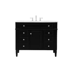 Timeless Home 42 in. W Single Bath Vanity in Black with Marble Vanity Top in Carrara with White Basin