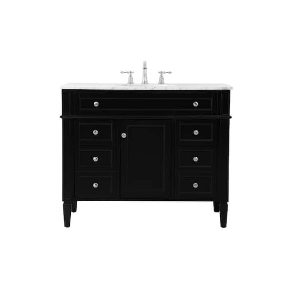 Unbranded Timeless Home 42 in. W Single Bath Vanity in Black with Marble Vanity Top in Carrara with White Basin