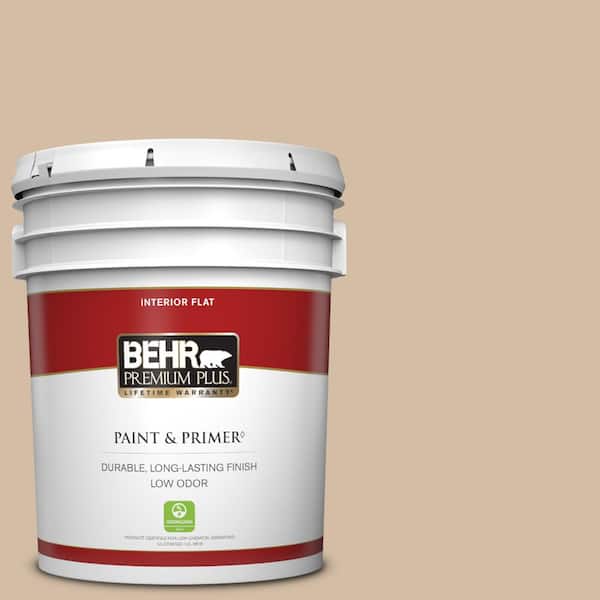 BEHR PREMIUM PLUS 5 gal. Home Decorators Collection #HDC-MD-12 Tiramisu Cream Flat Low Odor Interior Paint & Primer