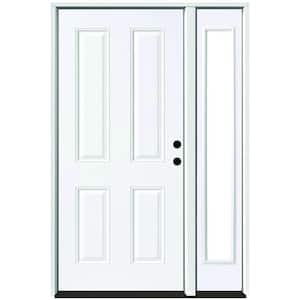 49 in. x 80 in. Element Series 4-Panel White Primed Left-Hand Steel Prehung Front Door with 10 in. Clear Glass Sidelite