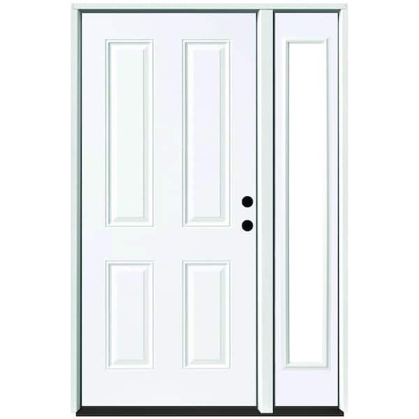 Steves & Sons 49 in. x 80 in. Element Series 4-Panel White Primed Left-Hand Steel Prehung Front Door with 10 in. Clear Glass Sidelite