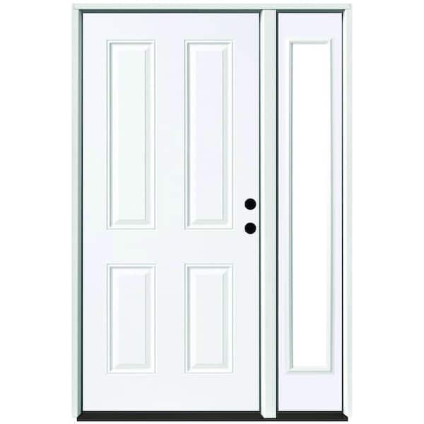 Steves & Sons 51 in. x 80 in. Element Series 4-Panel Primed White Left-Hand Steel Prehung Front Door with 12 in. Clear Glass Sidelite